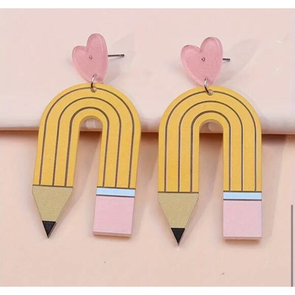 1 Pair, Cute Pencil Design Drop Earrings, Teacher Gift Ideas. NWT - Picture 4 of 4